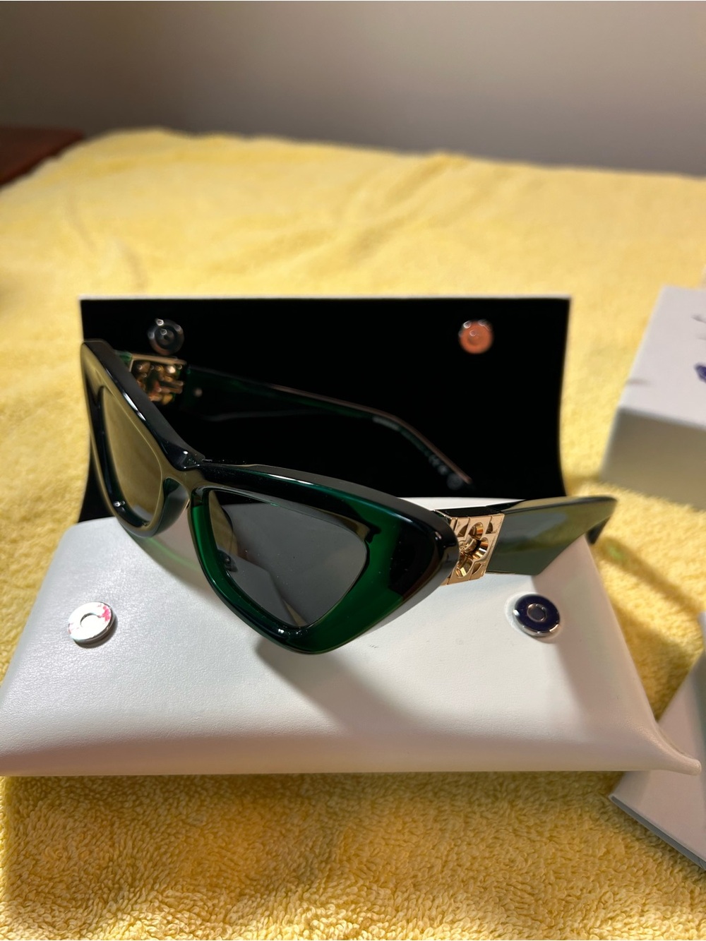Burberry Dark Green Cat-Eye Sunglasses with Gold Accents